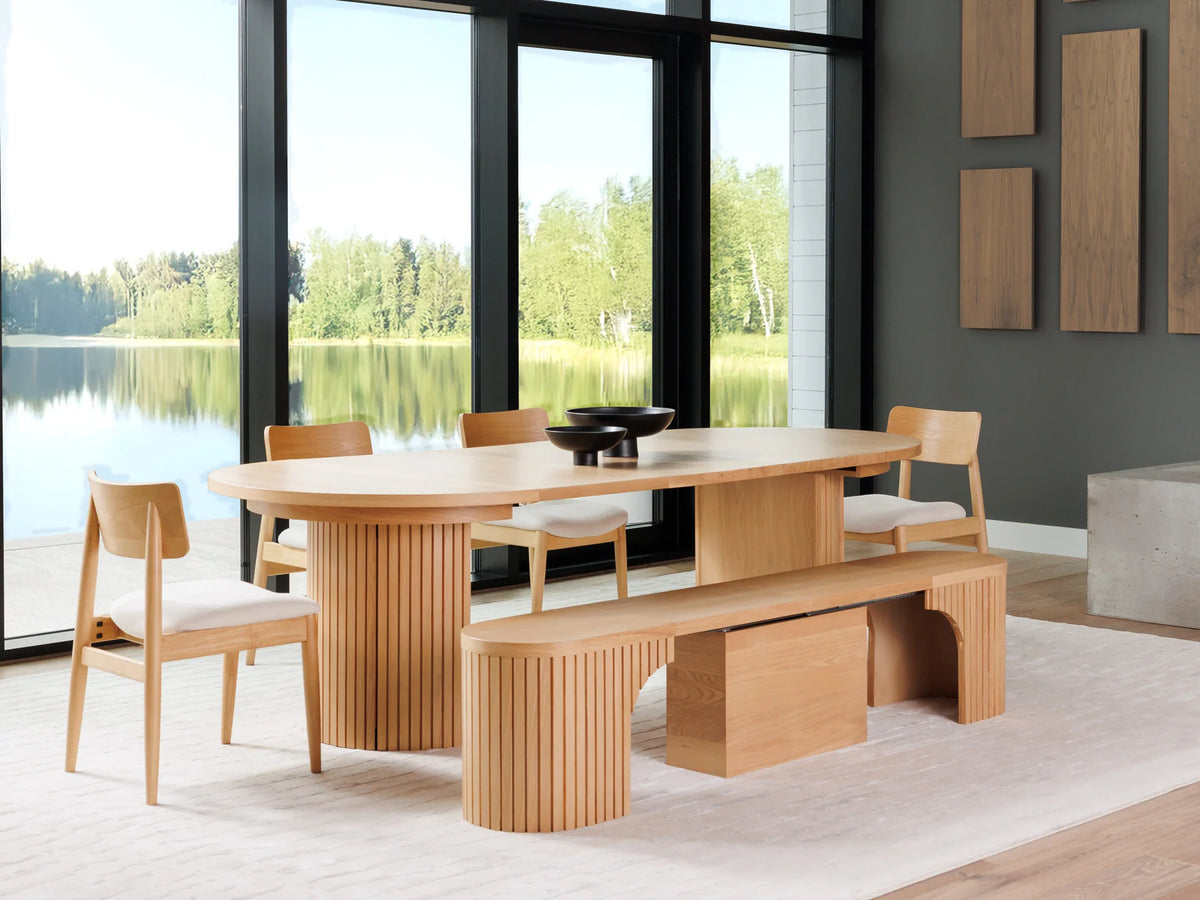 Transformer Round Dining Set - The Host | Table, 4x Chairs & Bench